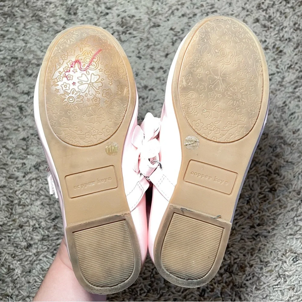 Girls’s Copper Key Blossom Chiffon Patent Floral‎ Flats- Blush Size 11